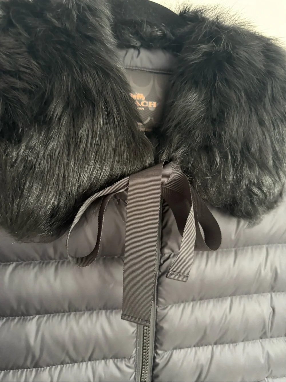 Coach Black Quilted Puffer Jacket with Faux Fur Trim
